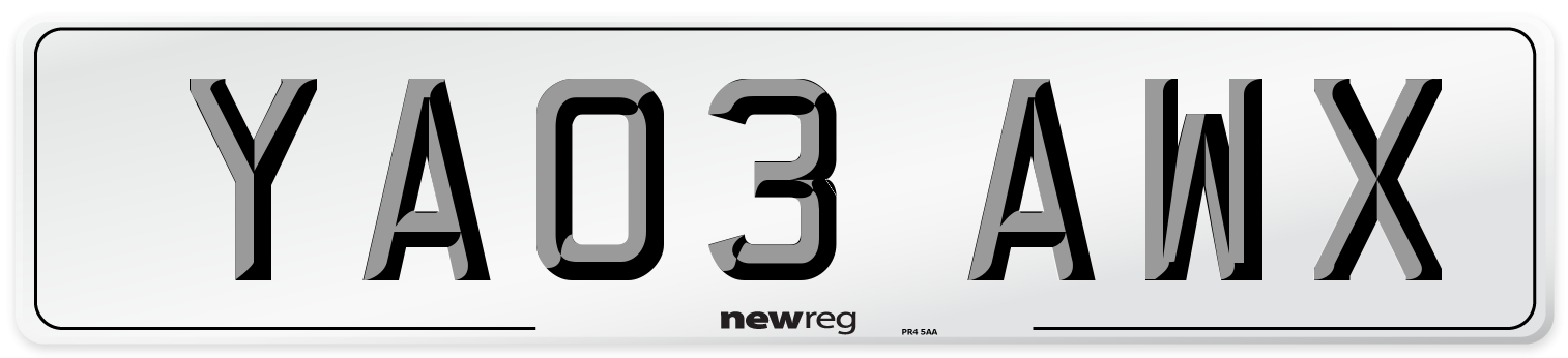 YA03 AWX Number Plate from New Reg